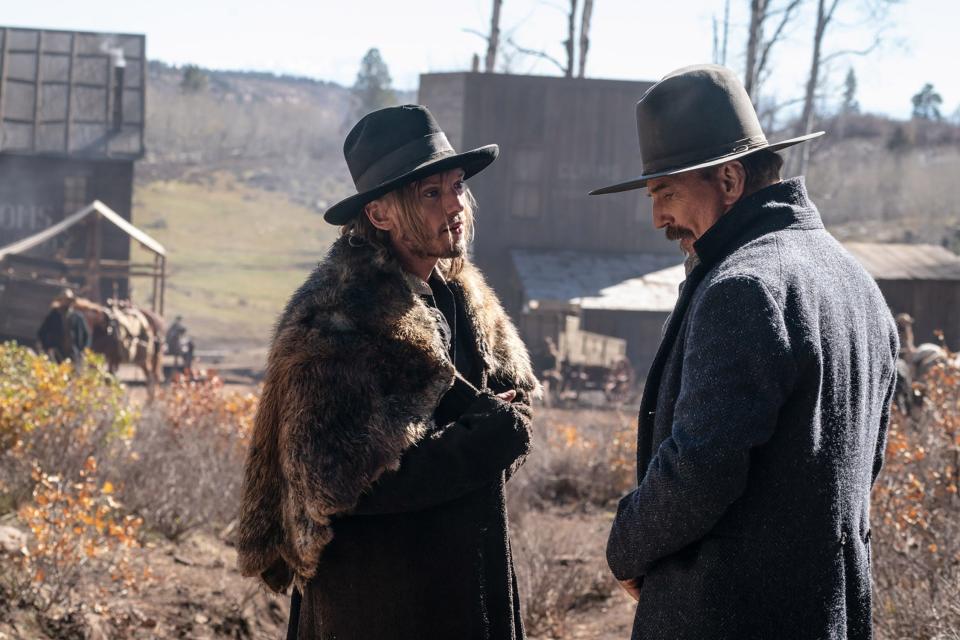 Kevin Costner (right, with Jamie Campbell Bower) co-writes, directs and stars as a drifter seeking a home in the two-part Western epic "Horizon: An American Saga."