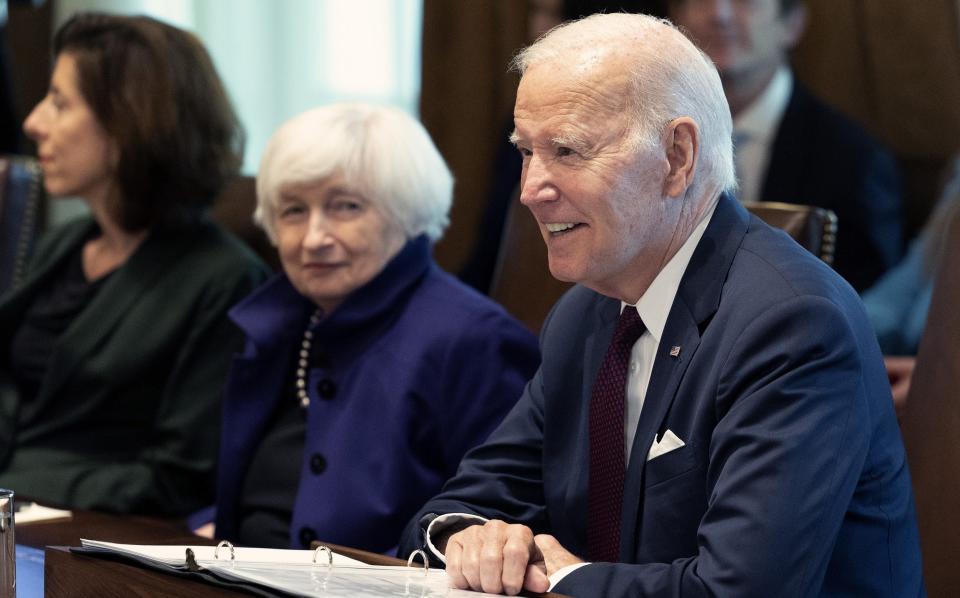 President Joe Biden delivers remarks alongside Treasury Secretary Janet Yellen during a Cabinet meeting at the White House - Kevin Dietsch/Getty Images