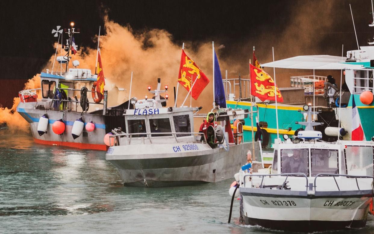 On Thursday, around 60 French vessels attempted to blockade St Helier, Jersey's main port - Oliver Pinel/via AP