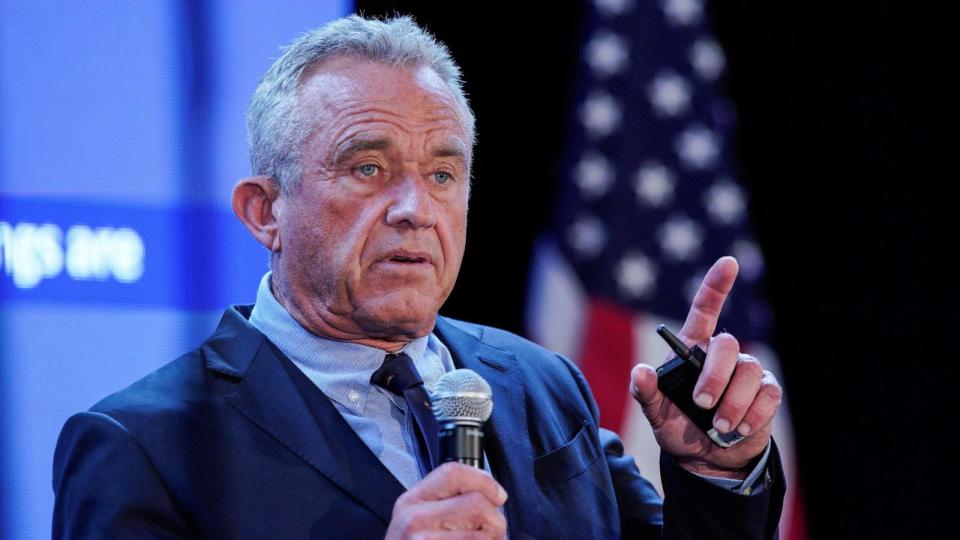 PHOTO: Robert F. Kennedy Jr. speaks to attendees during a press conference, May 1, 2024, in New York. (Eduardo Munoz/Reuters)