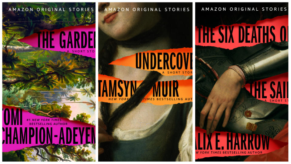 a collage of three covers of Amazon Original Stories' Into Shadows dark fantasy collection