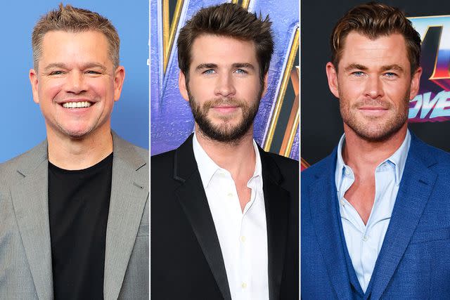 <p>Vittorio Zunino Celotto/Getty; VALERIE MACON/AFP via Getty; Jon Kopaloff/Getty</p> Matt Damon, Liam Hemsworth, Chris Hemsworth