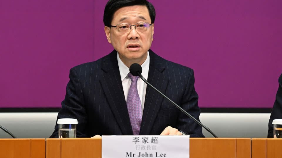 Hong Kong Chief Executive John Lee speaks during a press conference at government headquarters in Hong Kong on January 30, 2024. - Peter Parks/AFP/Getty Images