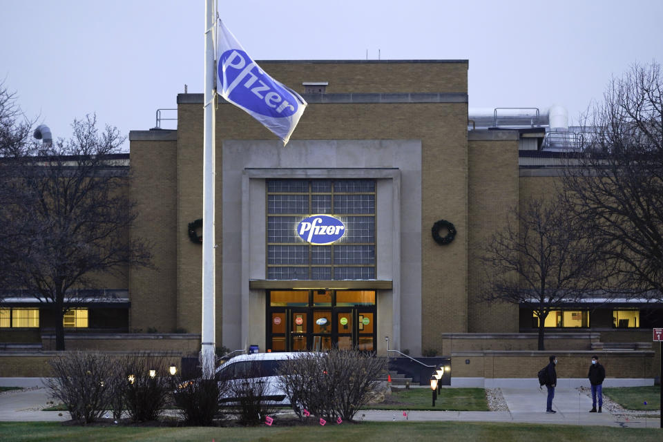 The Pfizer Global Supply Kalamazoo manufacturing plant is shown in Portage, Mich., Friday, Dec. 11, 2020. The U.S. gave the final go-ahead Friday to the nation’s first COVID-19 vaccine, marking what could be the beginning of the end of an outbreak that has killed nearly 300,000 Americans. (AP Photo/Paul Sancya)