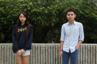 Chinese University Student Union External Vice President Cheryl Chu (L), 19, and External Secretary Thomas Lee, 24, pose inside the university campus in Hong Kong, China March 30, 2017. REUTERS/Bobby Yip