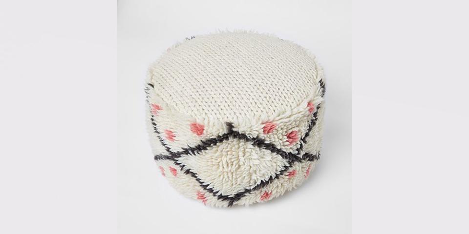 River Island homeware - Cream Wool Pouffe, £150