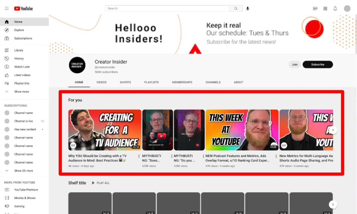 YouTube will soon show visitors a personalized For You section on channel pages