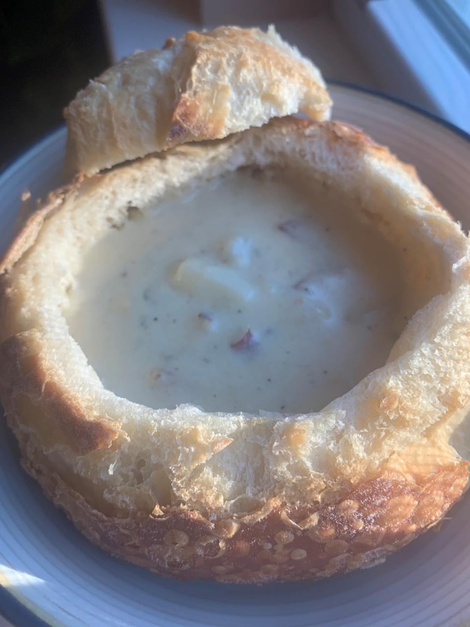 New England clam chowder from Country Kettle Chowda in Beach Haven. Definitely get the bread bowl.