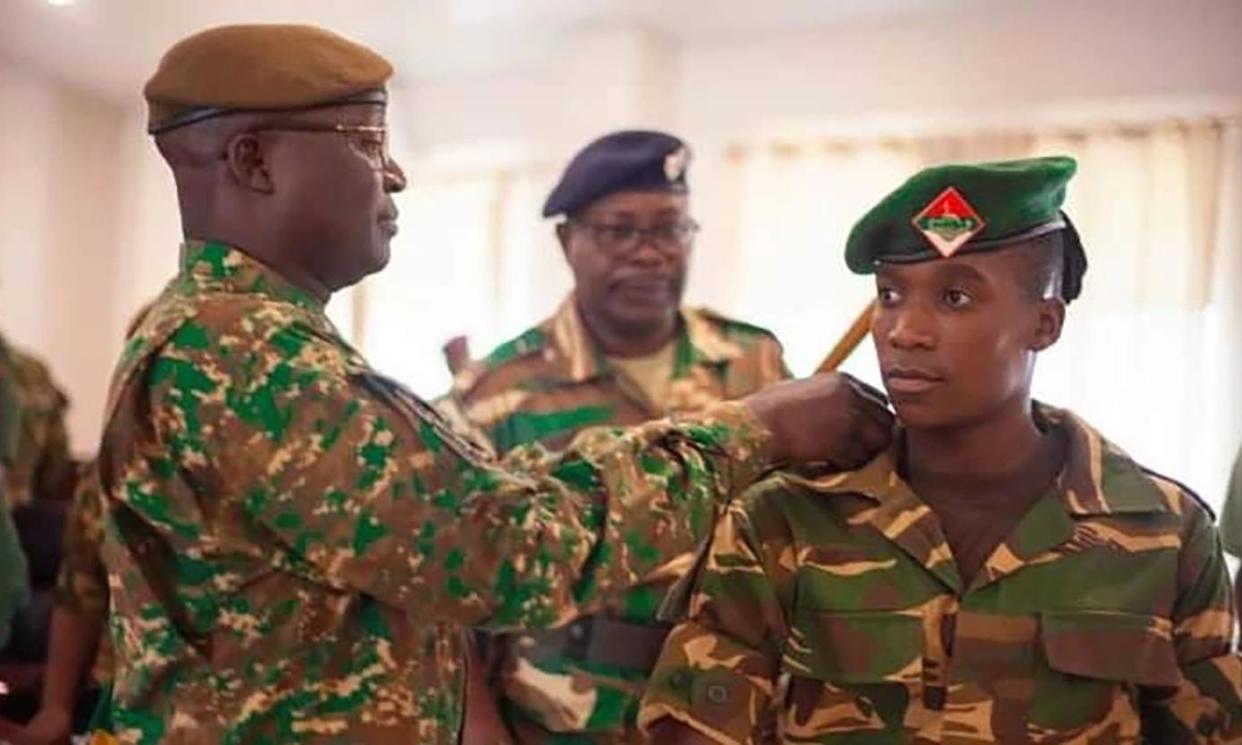 <span>Copper Queens captain Barbra Banda, who plays for Orlando Pride in the US, was recently promoted to the rank of staff sergeant in the Zambian military. </span><span>Photograph: The Zambia Army</span>