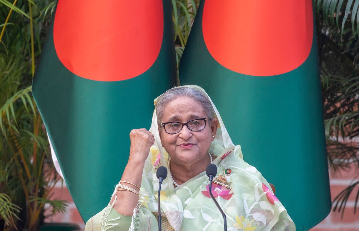 Bangladesh Prime Minister Sheikh Hasina presser following election win (EPA)
