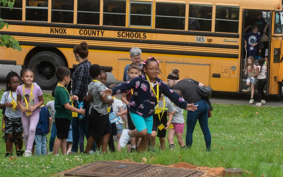 Knox County Elementary School students arrive at Chilhowee Park for the 2023 Knox County Farm Bureau Farm Day on Tuesday May 16, 2023.