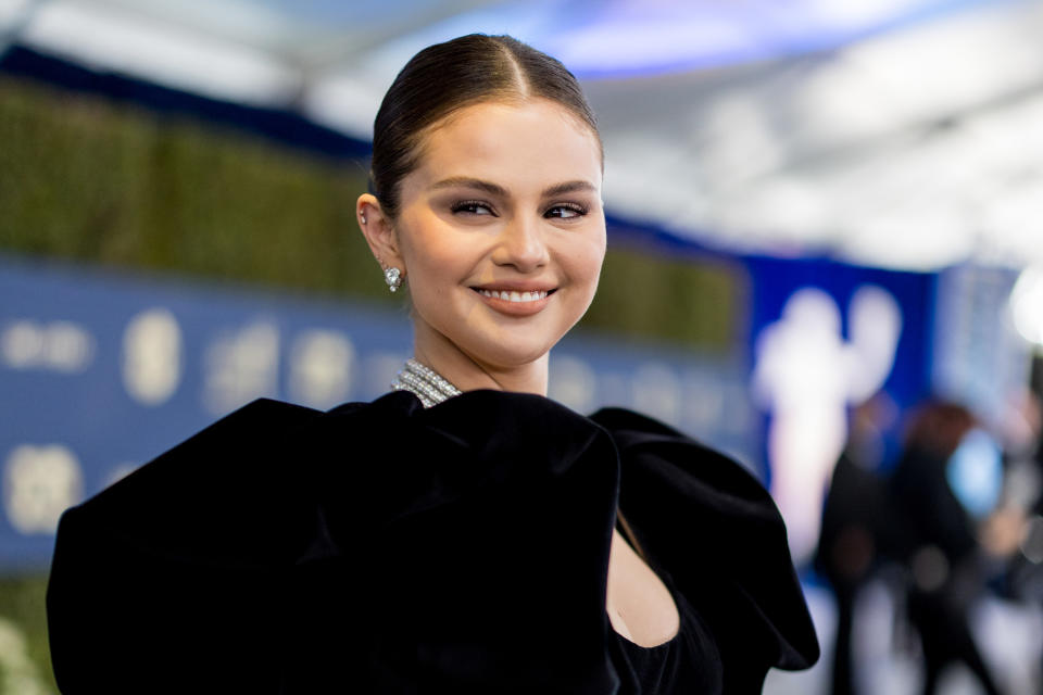 A closeup of Selena smiling at the event