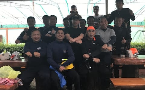 Thai Navy Seals in good spirits at their guest house close to the cave complex - Credit: Nicola Smith