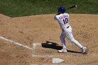 New York Mets' Eduardo Escobar hits a two-run home run during the fourth inning of a baseball game against the Texas Rangers on Sunday, July 3, 2022, in New York. (AP Photo/Adam Hunger)