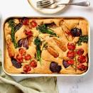 <p><a href="https://www.delish.com/uk/cooking/recipes/a29572279/toad-in-the-hole/" rel="nofollow noopener" target="_blank" data-ylk="slk:Toad in the hole;elm:context_link;itc:0;sec:content-canvas" class="link ">Toad in the hole</a> is great, but not exactly <a href="https://www.delish.com/uk/cooking/recipes/g34232788/vegan-meals/" rel="nofollow noopener" target="_blank" data-ylk="slk:vegan;elm:context_link;itc:0;sec:content-canvas" class="link ">vegan</a> friendly. However our vegan toad in the hole should absolutely do the trick. Made with vegan sausages (we used Linda McCartney's) and lots of fresh veggies, the batter is made using unsweetened soya milk. </p><p>Get the <a href="https://www.delish.com/uk/cooking/a38197245/vegan-toad-in-the-hole/" rel="nofollow noopener" target="_blank" data-ylk="slk:Vegan Toad In The Hole;elm:context_link;itc:0;sec:content-canvas" class="link ">Vegan Toad In The Hole</a> recipe.</p>