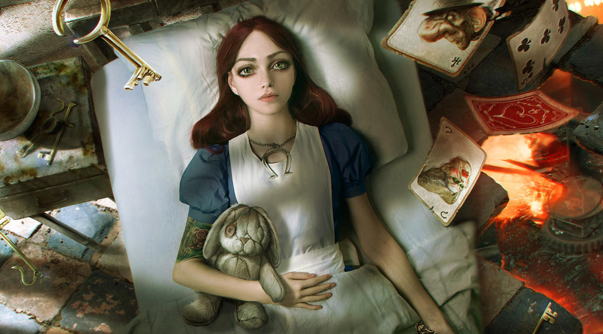  Alice lies in bed. 