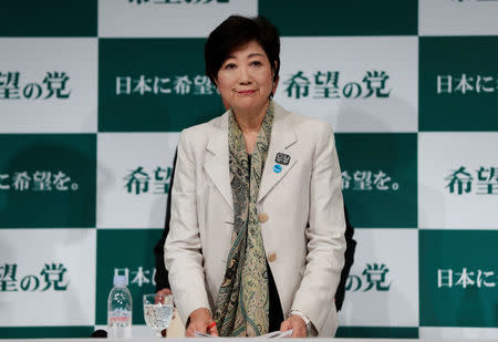 Tokyo Governor Yuriko Koike, head of Japan's Party of Hope, attends a news conference to unveil its election campaign pledges in Tokyo, Japan October 6, 2017. REUTERS/Issei Kato