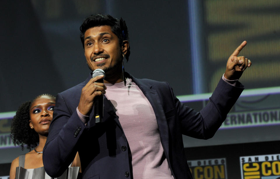 SAN DIEGO, CALIFORNIA - JULY 23: Tenoch Huerta speaks onstage at the Marvel Cinematic Universe Mega-Panel during 2022 Comic Con International: San Diego at the San Diego Convention Center on July 23, 2022 in San Diego, California.  (Photo by Albert L. Ortega/Getty Images)