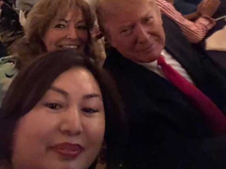 Li Yang takes a selfie with Donald Trump during Super Bowl party (Facebook/Li Yang)