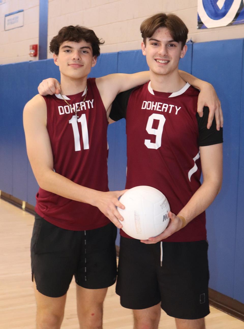 Doherty boys' volleyball senior captains Liam O'Neil, left, and Michael Simmarano.