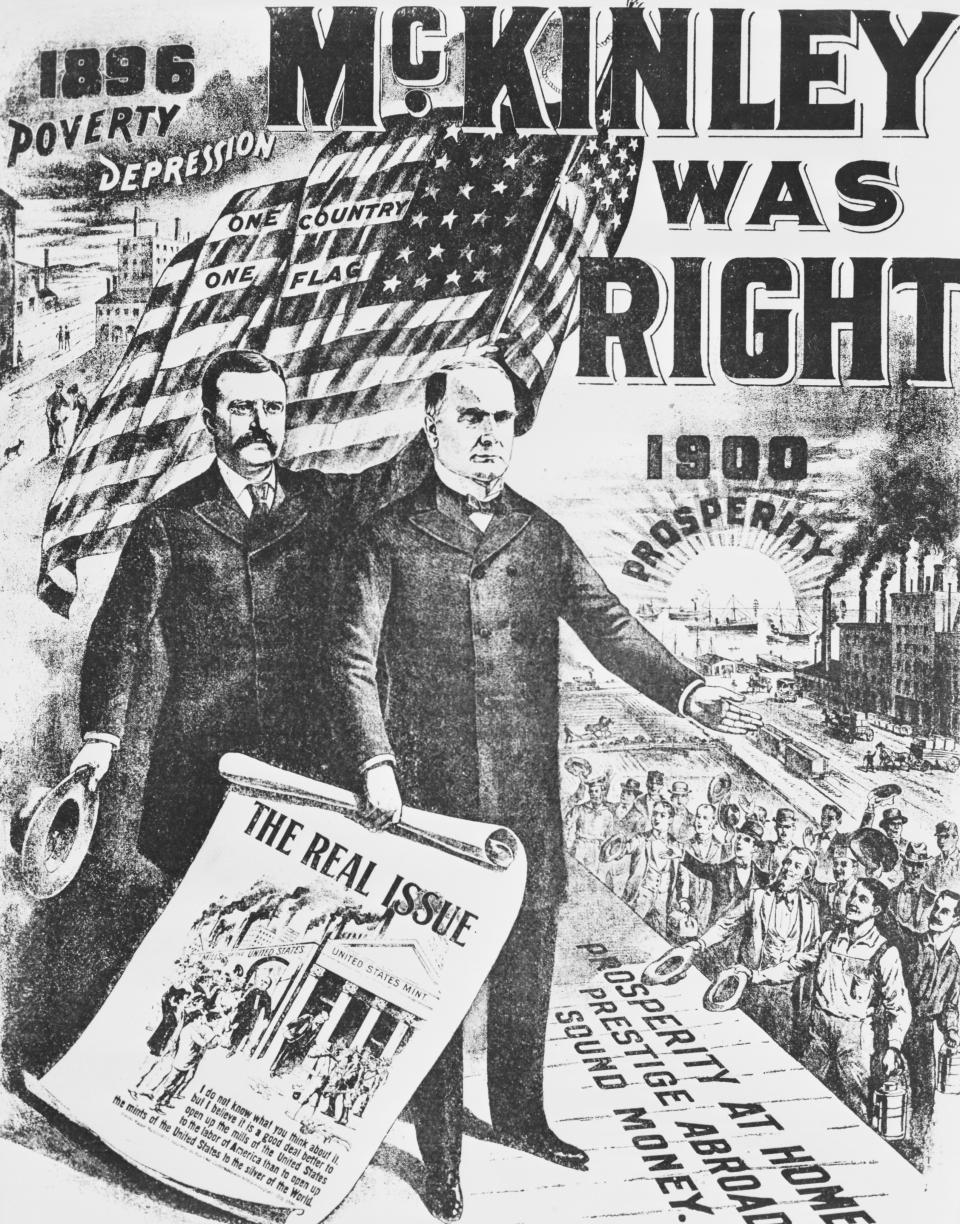 (Original Caption) McKinley Poster. The Republicans told the country that prosperity had returned because of their high protective tariffs and their sound money policy.