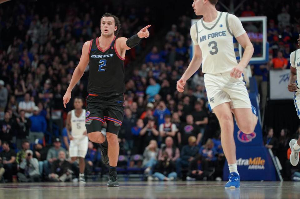 Boise State’s Tyson Degenhart hit his first eight field goals and scored a career-high 29 points in the Broncos’ 94-56 win over Air Force on Saturday.