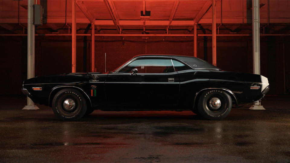 The 1970 Dodger Challenger R/T SE “Black Ghost” from the side