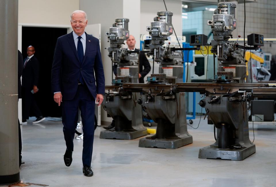 President Joe Biden arrives to speak about the economy at the Cuyahoga Community College Metropolitan Campus, Thursday, May 27, 2021, in Cleveland. 