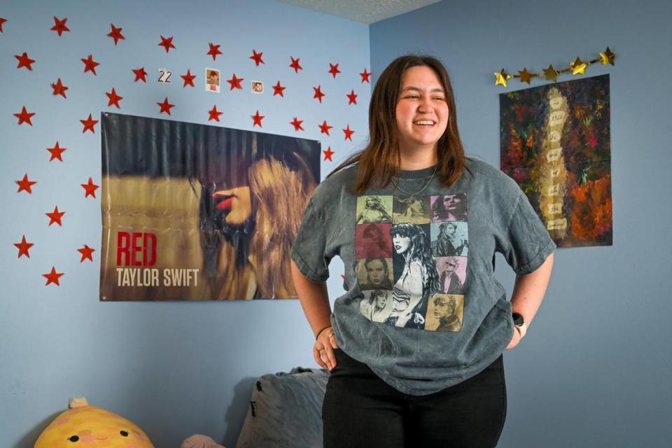 Alexis Greenberg, 18, of Overland Park is the president of the KU Swift Society fan group. The die-hard Swiftie has already seen the Eras Tour show twice and will attend both Arrowhead shows.