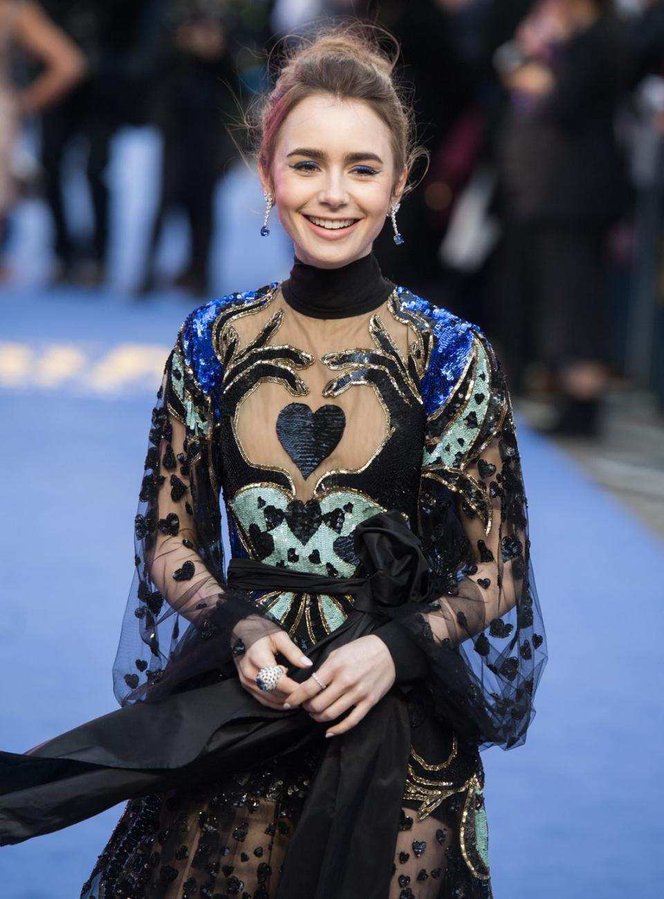 emily in paris lily collins see through embroidered gown