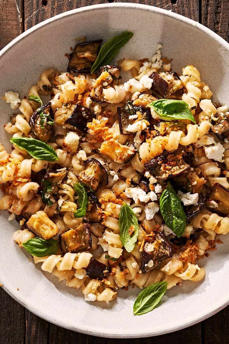 Garlicky Feta Eggplant Pasta