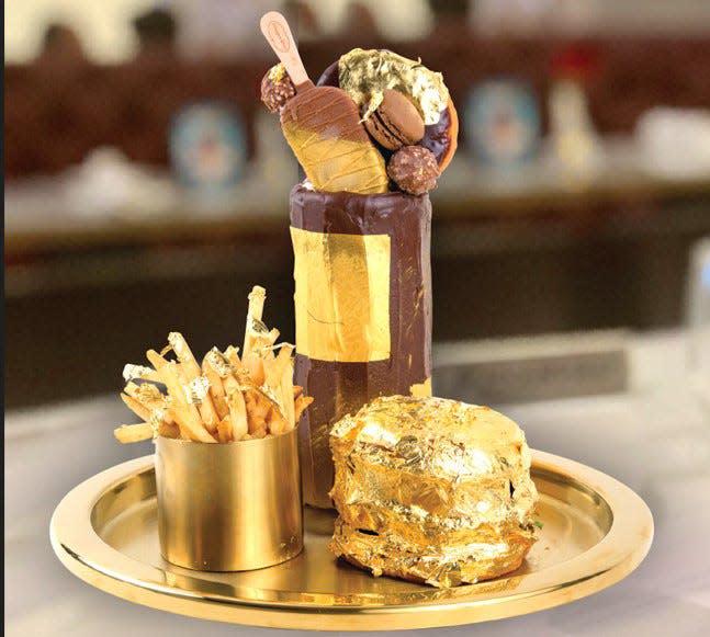 The indulgent 24K Gold Meal is among the signature offerings at Sugar Factory American Brasserie.