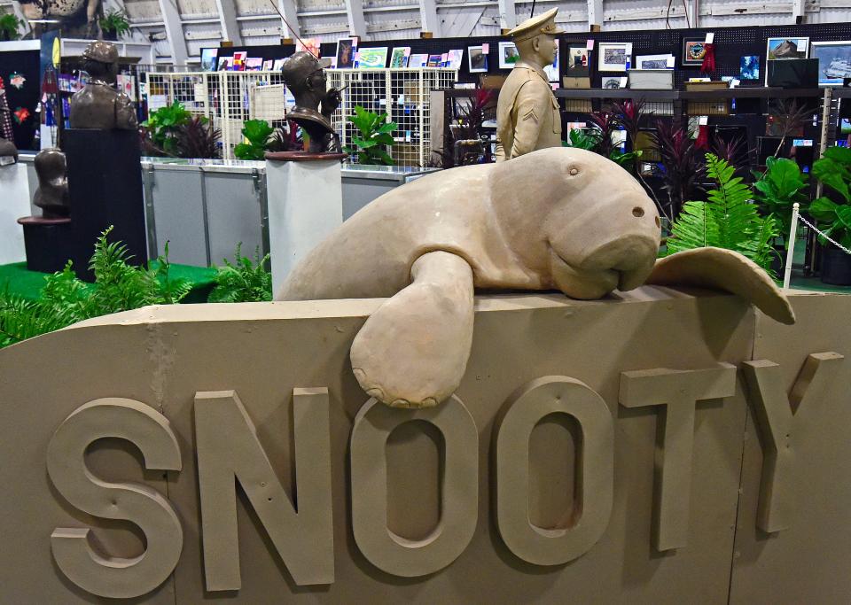 A sculpture of Snooty at the Manatee County fair. Snooty was the oldest manatee in captivity at age 69 when died in Bradenton in 2017.