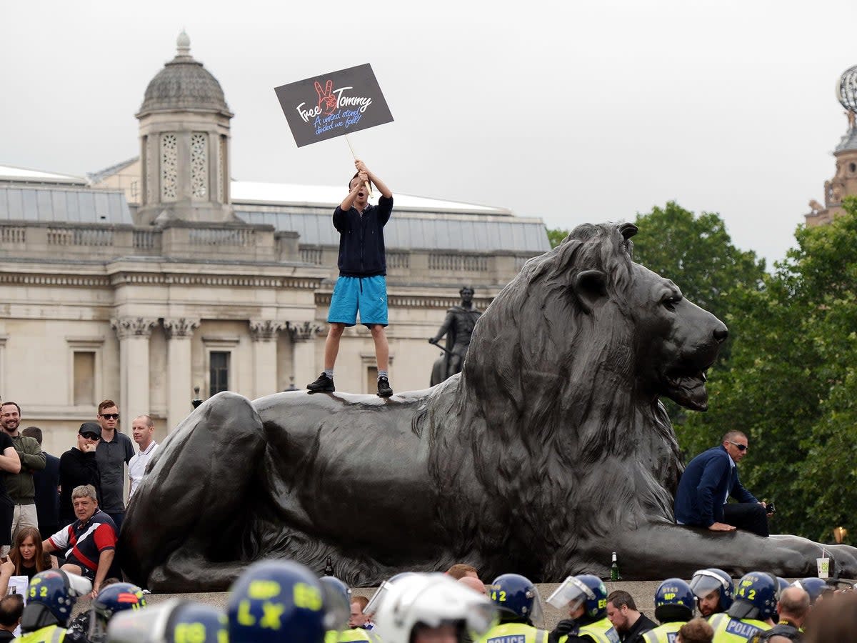 A rally to support Tommy Robinson in Trafalgar Square (Getty Images)