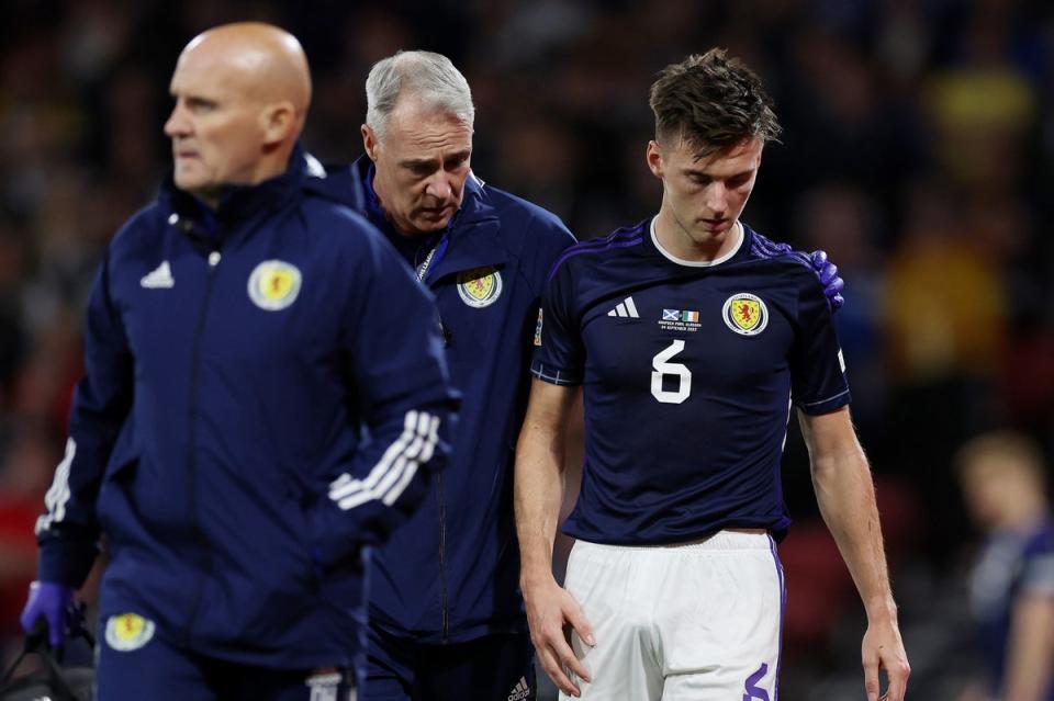 Kieran Tierney was substituted before half-time in Scotland’s comeback win over Ireland (Getty Images)