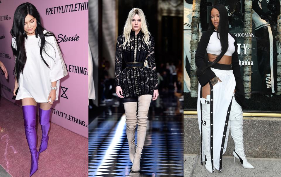 Kylie und Kendall Jenner sowie Rihanna stehen auf Overknee-Stiefel. (Bild: AP Photos, Getty Images)