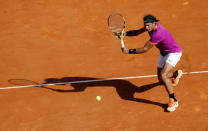 Tennis - Monte Carlo Masters - Monaco, 22/04/2017. Rafael Nadal of Spain plays a shot to David Goffin of Belgium. REUTERS/Eric Gaillard