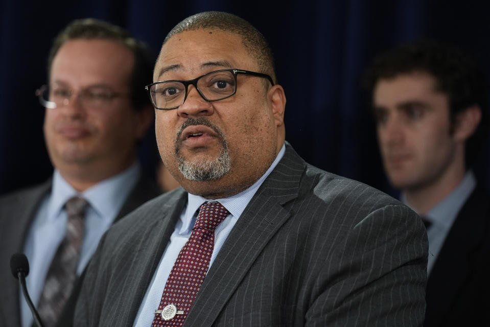 Manhattan District Attorney Alvin Bragg speaks to the media after a jury found former President Donald Trump guilty on 34 felony counts of falsifying business records, Thursday, May 30, 2024, in New York. Donald Trump became the first former president to be convicted of felony crimes as a New York jury found him guilty of 34 felony counts of falsifying business records in a scheme to illegally influence the 2016 election through hush money payments to a porn actor who said the two had sex. (AP Photo/Seth Wenig)