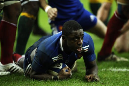 France flanker Yannick Nyanga scores during their match against Australia at the Stade de France. Nyanga sobbing prior to France's 33-6 demolition of Australia reflected how much it meant to him to be playing for France again after a five year hiatus