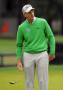 Jim Furyk reacts after missing a birdie putt on the seventh green during the second round of the RBC Heritage golf tournament in Hilton Head Island, S.C., Saturday, April 19, 2014. Play was suspended during the second round Friday due to weather and resumed today. (AP Photo/Stephen B. Morton)