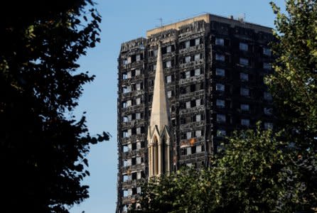 FILE PHOTO: The burnt out remains of the Grenfell apartment tower is seen in North Kensington, London, Britain, September 24, 2017.  REUTERS/Eddie Keogh