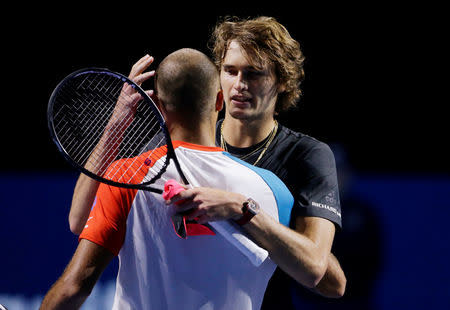 Tennis - ATP 500 - Basel Open - St. Jakobshalle, Basel, Switzerland - October 27, 2018 Romania's Marius Copil and Germany's Alexander Zverev after their semi final match REUTERS/Moritz Hager