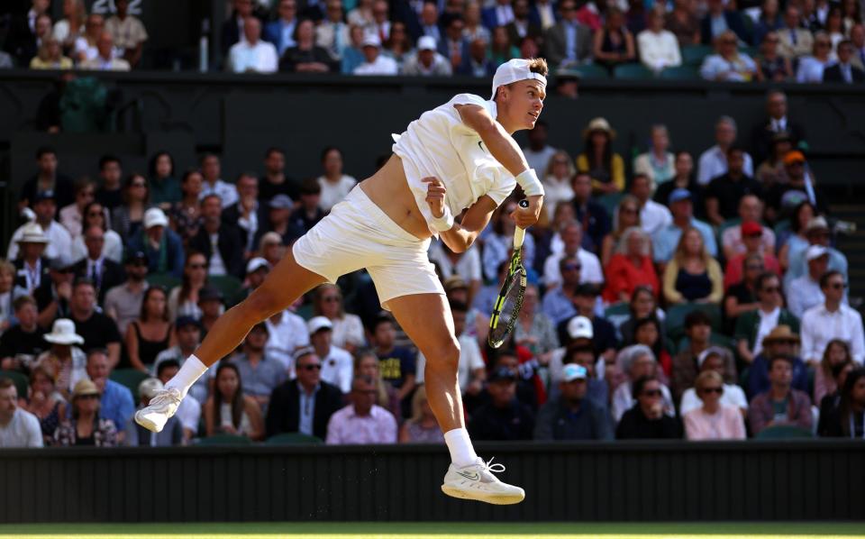 Holger Rune serves during match against Cralos Alcaraz