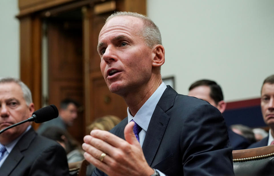 Boeing Chief Executive Dennis Muilenburg testifies before the House Transportation and Infrastructure Committee during a hearing on the grounded 737 MAX in the wake of deadly crashes, on Capitol Hill in Washington, U.S., October 30, 2019. REUTERS/Sarah Silbiger