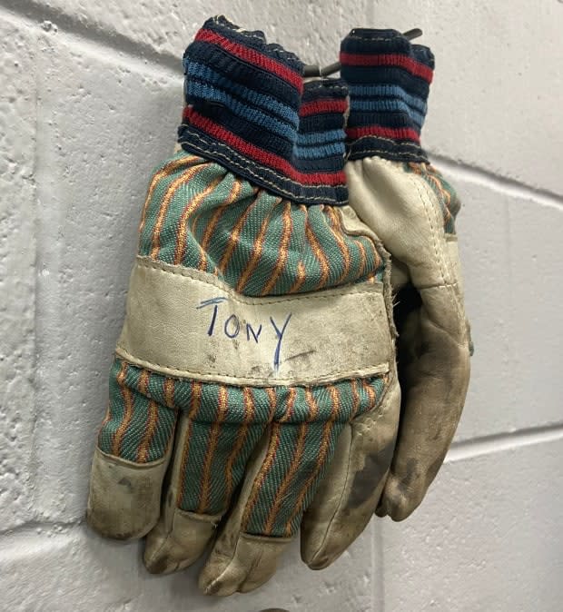 Fowlow's work gloves still hang in the Glacier Arena.