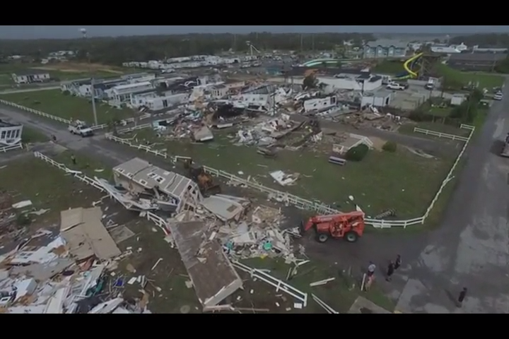 North Carolina beach town of Emerald Isle reports damage from a tornado that was spun off as Hurricane Dorian approaches. (Sept. 5)