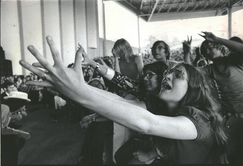 Fans in the Pine Knob pavilion cheer David Cassidy on June 25, 1972.