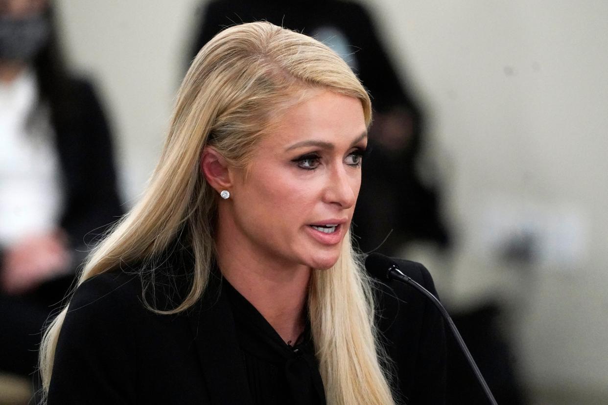 Paris Hilton speaks at a committee hearing at the Utah State Capitol Monday.