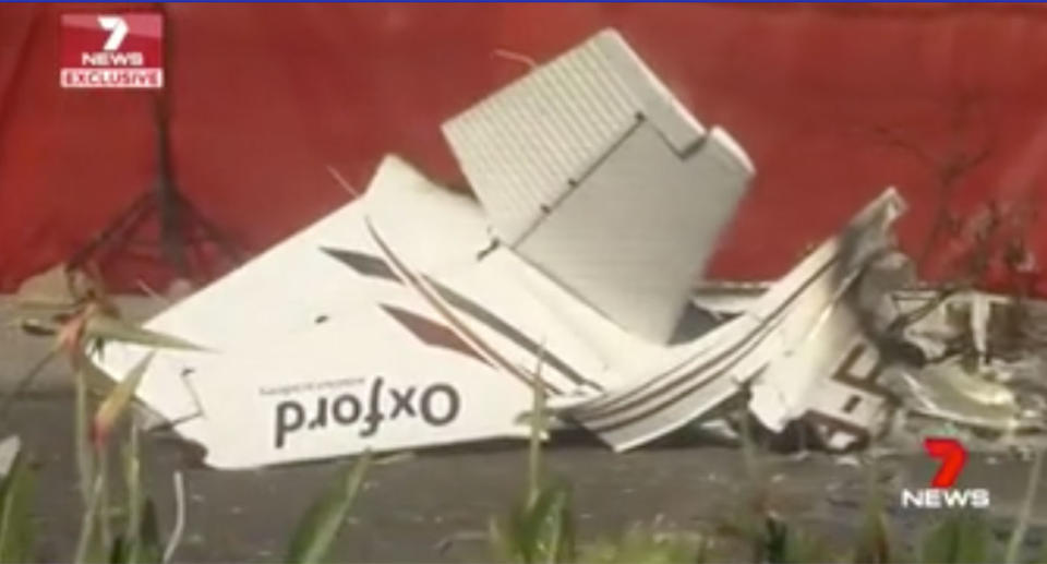 The wreckage seen from the window of the Wu family home. Source: 7 News