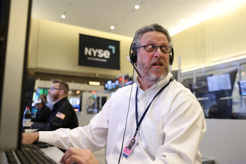 A Market Maker works on the options trading floor at NYSE American Options in the New York Stock Exchange in Manhattan, New York City